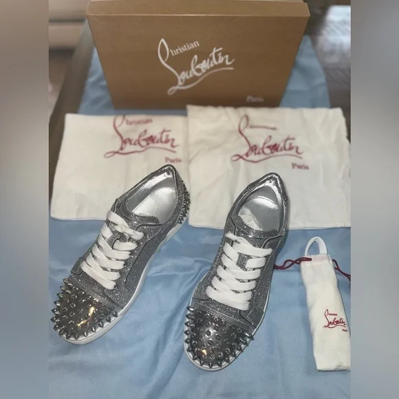 Christian Louboutin Silver Glitter Sneakers - Picture 4 of 8